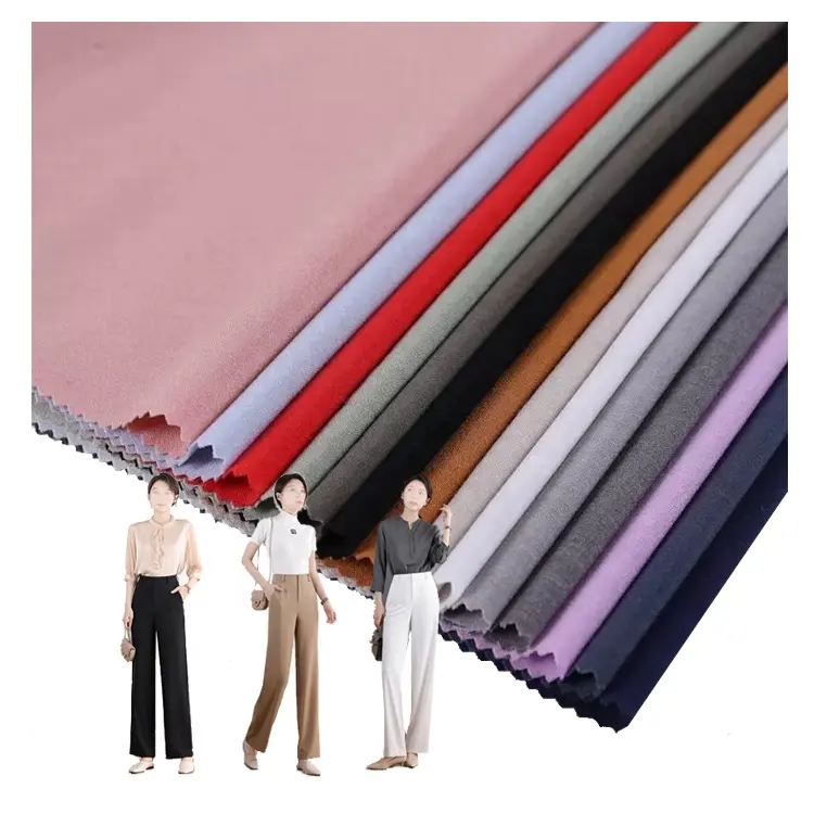 Zhejiang textiles 220GSM polyester Plain rayon Lycra Stretch Dyed Solid Trouser Material Woven TR Fabric For Dresses Or Pants