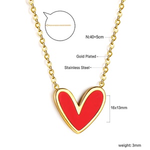 INS 18K chapado en oro Shell corazón colgante collar de acero inoxidable joyería mujeres delicado rojo blanco negro Verde I <span class=keywords><strong>love</strong></span> you collar - Product Image 2