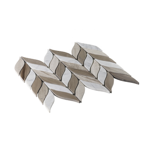 Carrelage de mosaïque en bois mélangé, motif feuilles de bois, gris et blanc, pour revêtement mural - Product Image 4