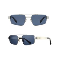 Gafas de Sol Polarizadas Cuadradas Retro Unisex, Metal Plateado, Doble Puente, Protección UV400, Duraderas, de Lujo para Exteriores