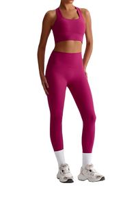 低MOQカスタマイズ女性用ジムワークアウトレギンスヨガパンツクロスバックストラップハイスポーツブラセット女性用フィットネス - Product Image 5