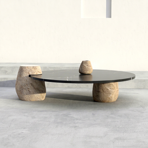 Modern Stone Coffee <b>Table</b> Round Center <b>Table</b> Indoor <b>Outdoor</b> Living Room <b>Side</b> <b>Table</b> Black Marble - Product Image 1