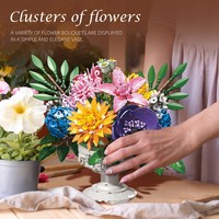 Fleurs artificielles en fleurs, cadeau pour la Saint-Valentin, fleurs miniatures, plantes, bouquet, ensemble de construction, briques de construction, décoration de la maison