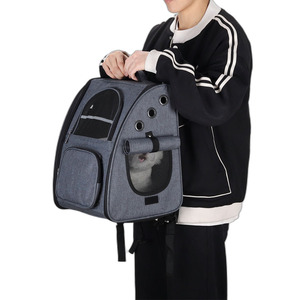 Cat <b>Backpack</b> Large Capacity Breathable <b>Foldable</b> Pet Bag For Cats Silver Gray And Navy Blue 12kg - Product Image 3