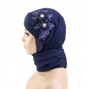 Venta al por mayor, personalizado, 2 piezas, pañuelo para la cabeza con lentejuelas y flores, visera musulmana, turbante, hiyab, color sólido, transpirable - Product Image 4