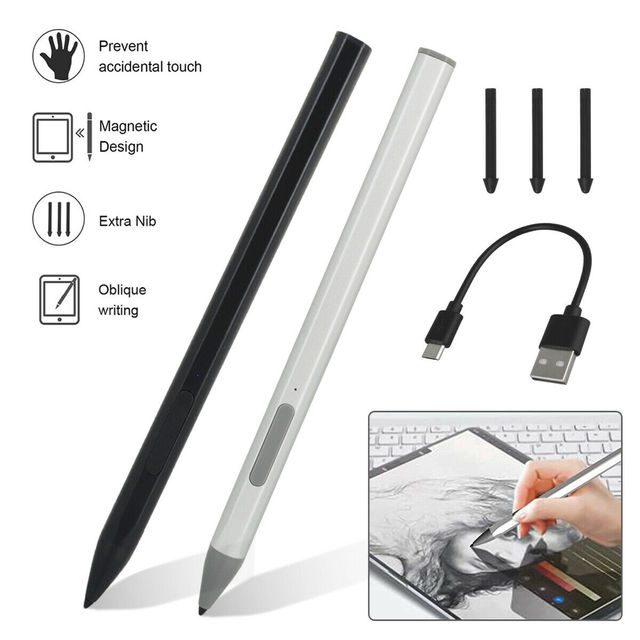 4096 Level Pressure Sensitivity Metal Plastic Active Capacitive Stylus Pen for Surface Pro/Tablet USB Type-C Charging
