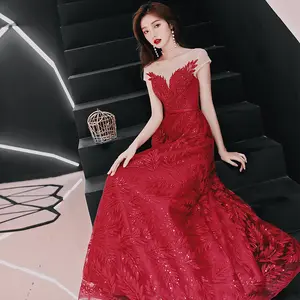 Sexy Off Shoulder Fancy Pattern Long Red Evening Dress