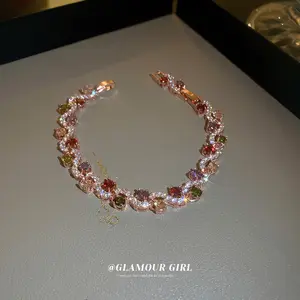 Pulsera de onda de circón incrustada de diamante francés, pulsera de moda de lujo ligera, oro rosa, elegante, combina con todo