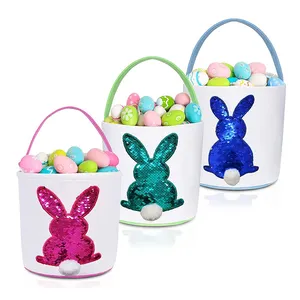 Phục Sinh Xô Với Long Lanh Sequins Vải Trứng Hunt Tote Túi Cho Trẻ Em Có Hình Dạng Giống Như Phục Sinh Bunny Giỏ Món Quà Hoàn Hảo