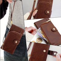 Casing Ponsel Kulit Vintage Berlapis Lilin dengan Slot Kartu, Dompet Resleting, dan Penutup Magnetik untuk iPhone 18 Pro Max 17 16 15 Plus 14 Pro Max