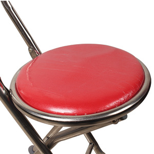 Xuhaode Stainless Steel Cane Stool <b>With</b> Red <b>Seat</b> Foldable For Elderly Support - Product Image 2