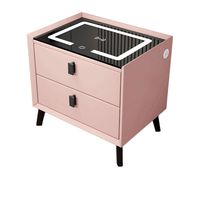 Table de Chevet Pliable Tuochen avec Déverrouillage Intelligent par Empreinte Digitale, Recharge Sans Fil, Éclairage LED, en Bois Massif, Style Luxe Léger, pour Salle de Sport