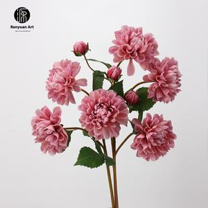 Vente directe d'usine échantillon de conception florale de mariage de chrysanthème de <span class=keywords><strong>tennis</strong></span> de table de dahlia au toucher fleurs artificielles décoratives - Product Image 4