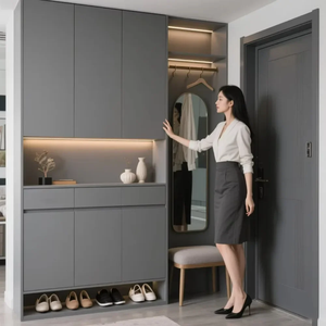 Meuble à chaussures multifonctionnel pour couloir, étagère de rangement personnalisable avec portes en verre et système d'éclairage LED - Product Image 2