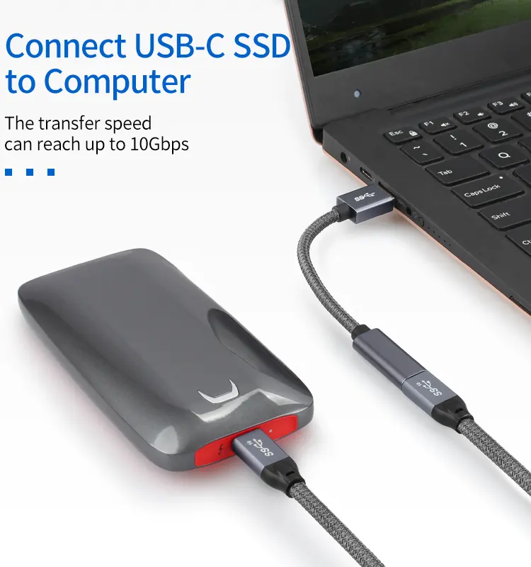 ULT-หน่วยสนับสนุน 10Gpbs otg USB ประเภท C หญิงถึง USB 3.1 ประเภทชายสายอะแดปเตอร์ข้อมูลพร้อมแจ็คเก็ตถัก