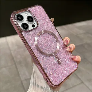 Funda con Brillantina y Pedrería Electrochapada para <span class=keywords><strong>iPhone</strong></span> 15 <span class=keywords><strong>11</strong></span> 12 13 14 Pro Max Plus, Carga Inalámbrica Magnética, CHAOYIDIAN - Product Image 1