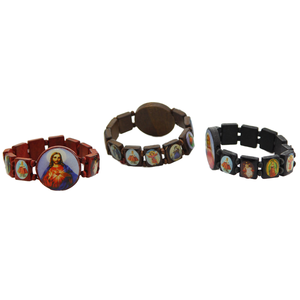<span class=keywords><strong>Rosario</strong></span> Religioso de Santos Cristianos, Jesús, Diseño en Madera, Elástico, Extensible, Panel Pequeño de Madera para Pulsera, para Regalo - Product Image 2