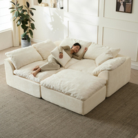 Canapés nuage modernes, canapé convertible en forme de L sans ossature avec ottoman, tissu chenille, canapé compressé, canapé modulaire sectionnel