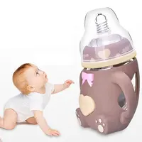 बच्चे को खिलाने की बोतलें-बच्चे को दूध की बोतल-BPA मुक्त गिलास शिशु बोतल के साथ सुरक्षात्मक सिलिकॉन आस्तीन