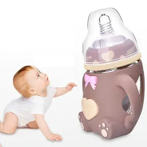 卸売 アルミ殺菌哺乳瓶-哺乳瓶-哺乳瓶-保護シリコンスリーブ付きBPAフリーガラス幼児ボトル