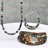 Vintage Modeschmuck-Sets: Lebensbaum-Charm-Armband, Naturstein-Perlenkette & Creolen – Handgefertigtes Schmuckset