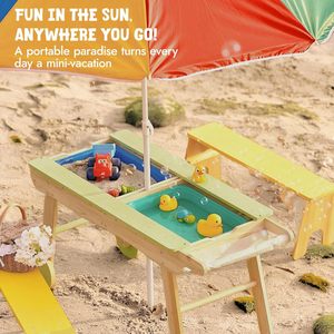 3-en-1 <span class=keywords><strong>Table</strong></span> de pique-nique convertible en bois pour activités intérieures/extérieures, sable et <span class=keywords><strong>eau</strong></span> pour les tout-petits, garçons et filles - Product Image 5