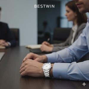 Bestwin นาฬิกาควอทซ์ผู้ชายตัวเลขอารบิก<span class=keywords><strong>813</strong></span>-5, นาฬิกาผู้ชายสไตล์เรียบง่ายสายเหล็กกันน้ำเหมาะกับธุรกิจนาฬิกาของขวัญ - Product Image 4