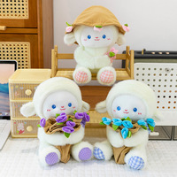 Peluche magnétique super douce personnalisée par le fabricant, poupée d'agneau romantique tenant un bouquet de roses pour la Saint-Valentin