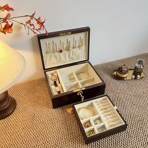 Solid Wood Double Layer Lockable Jewelry <b>Box</b> 25x18.8x9.5cm With Compartments For Storage - Product Image 4