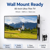 Téléviseur intelligent Android 4K UHD LED LCD en verre trempé 85/86 pouces à fixation murale pour cinéma maison, hôtel, salle de bain