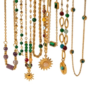 Collana in Acciaio Inossidabile Placcato Oro 18K PVD Impermeabile, Gioielli Naturali in Acciaio <span class=keywords><strong>Inox</strong></span>, Collana con Cristalli e Perline - Product Image 1