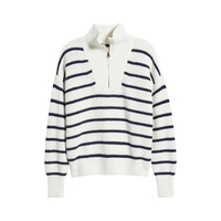 Pull tricoté rayé épais zippé pour femme, 100 % coton doux, idéal pour les tenues quotidiennes préppy, service OEM, vente en gros