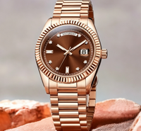 Montre mécanique automatique pour homme, plaquée or, avec lunette cannelée, bracelet Jubilé en acier inoxydable, montre-bracelet de style professionnel