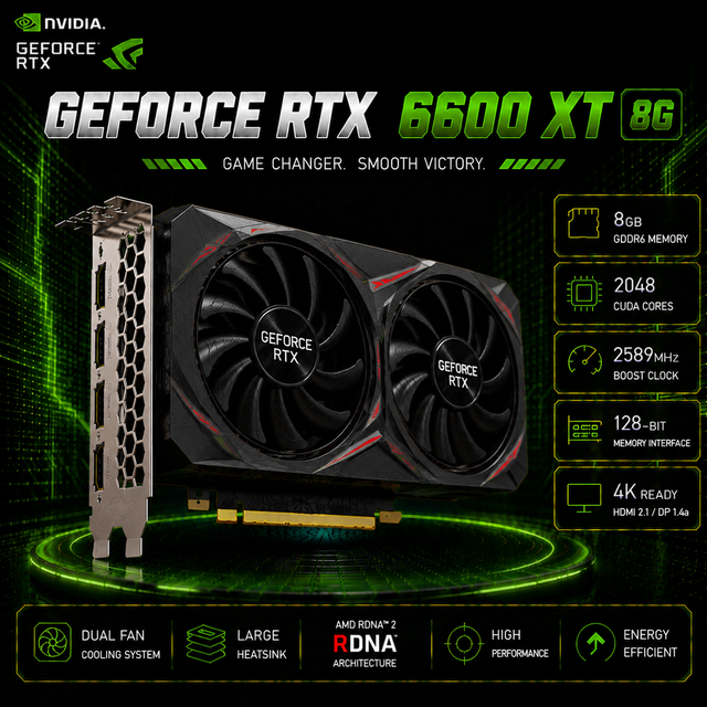 YC Used Sapphire RX 6600 XT 8GB DDR5 256Bit PCI Express 3.0 X16 DP Supported Desktop Workstation Gaming Discrete Graphics Card