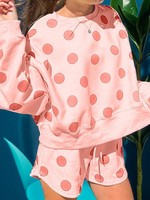 Ensemble deux pièces pour femmes, sweat-shirt à manches longues à col rond et épaules tombantes, à pois, décontracté, en gros, avec logo personnalisé