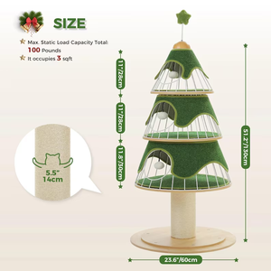 Moderna torre dell'albero del gatto di natale con graffio spesso in legno torre del gatto 3 accoglienti condomini robusta struttura in metallo e sostituibile tappetino morbido - Product Image 6