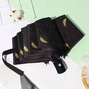 ร่มกันแดดแบบพับสามตอนอัตโนมัติ สีดำ ผ้าคลุมกันแดดลายขนนกเล็กสดใส ร่มกันแดดและกันฝนแบบสองใช้ - Product Image 3