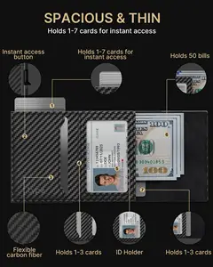 Carteira de couro genuíno para homens Smart RFID Bloqueio Slim Pop Up Capa de Alumínio Porta Cartões