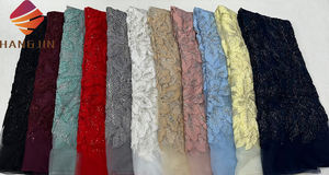 Vino 3D flor bordado perlas hecho a mano encaje con cuentas lujo francés red <span class=keywords><strong>tul</strong></span> <span class=keywords><strong>tela</strong></span> de encaje con lentejuelas para vestido de fiesta de noche - Product Image 6