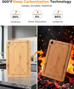Ensemble de 3 planches à découper en bambou carbonisé pour la cuisine, planches à découper en bois pour la gravure, <span class=keywords><strong>plateau</strong></span> de service pour charcuterie et fromages - Product Image 5
