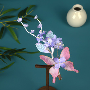 Nuevo accesorio para el cabello de diseño original hecho a mano, estilo antiguo, flor de terciopelo morado clásica, pinza para el cabello estilo cheongsam Hanfu. - Product Image 2