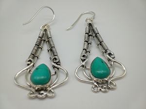 ต่างหูเงินแท้ 925 ประดับด้วยพลอยเทอร์ควอยซ์ธรรมชาติ ทำมือ สไตล์โบฮีเมียน วินเทจ สำหรับผู้หญิง ขายส่งจากผู้ผลิต - Product Image 6