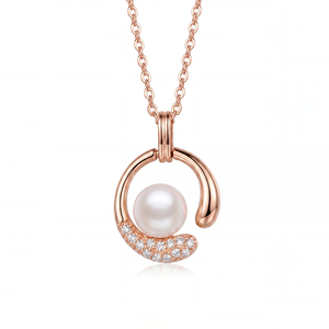 Collar de Perlas de Agua Dulce de Plata de Ley S925 con Colgante Circular de Oro Rosa, Collar de Perlas Elegante y Moderno para Mujer - Product Image 1