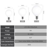G80 G95 G125 Lampe LED en verre laiteux 4W 6W 110V 220V 2200K-6000K Corps PC en aluminium blanc froid/chaud E26/E11 Base pour usage résidentiel
