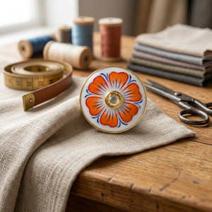 Botones de Lujo Personalizados de Latón con Motivo de Cerámica Azul de Jaipur, Esmalte Blanco y Flor Naranja para Traje de Hombre, Blazer, Boda, Fiesta - Product Image 6