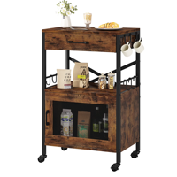 Chariot de bar à 3 niveaux en gros pour la maison, la cuisine, la station café, la table, le buffet, le meuble de rangement, le chariot avec porte en MDF, meuble de chambre à coucher