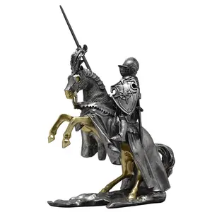 Resin Vintage Sculpture Roman Soldier Warrior Statue Medieval Knight Rider Figures with Horse Racing