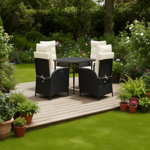 Set da Pranzo da Giardino in Rattan Bianco Crema e Nero per 4 Persone, Arredamento da Esterno Resistente alle Intemperie dal Design Contemporaneo - Product Image 2