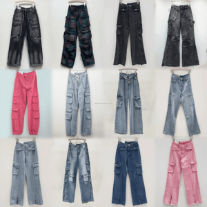 Pantalones de Trabajo para <span class=keywords><strong>Mujer</strong></span>, Gruesos, Retro, de Pierna Recta, con Múltiples Bolsillos, Cintura Media, Talla Grande, Corte Holgado - Product Image 1
