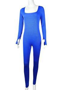 Mono de Mujer Ajustado de Manga Larga, Color Sólido, Cuello Redondo, Elástico y Acordonado, para Fitness, Gran Venta de Otoño - Product Image 3